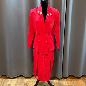Red Double-Breasted Vintage Skirt Suit M/L